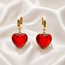 1 Pair Red Heart Metal Pendant Earrings - Gold+Red - View 3