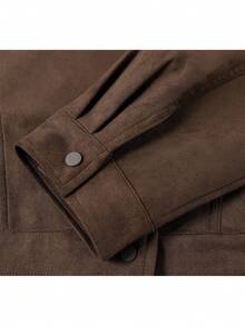 Korean Classic Retro Short Suede Asymmetric Button Design Jacket Coat For Evening Date, Campus, Daily Wear, Autumn/Winter - Brown - View 6