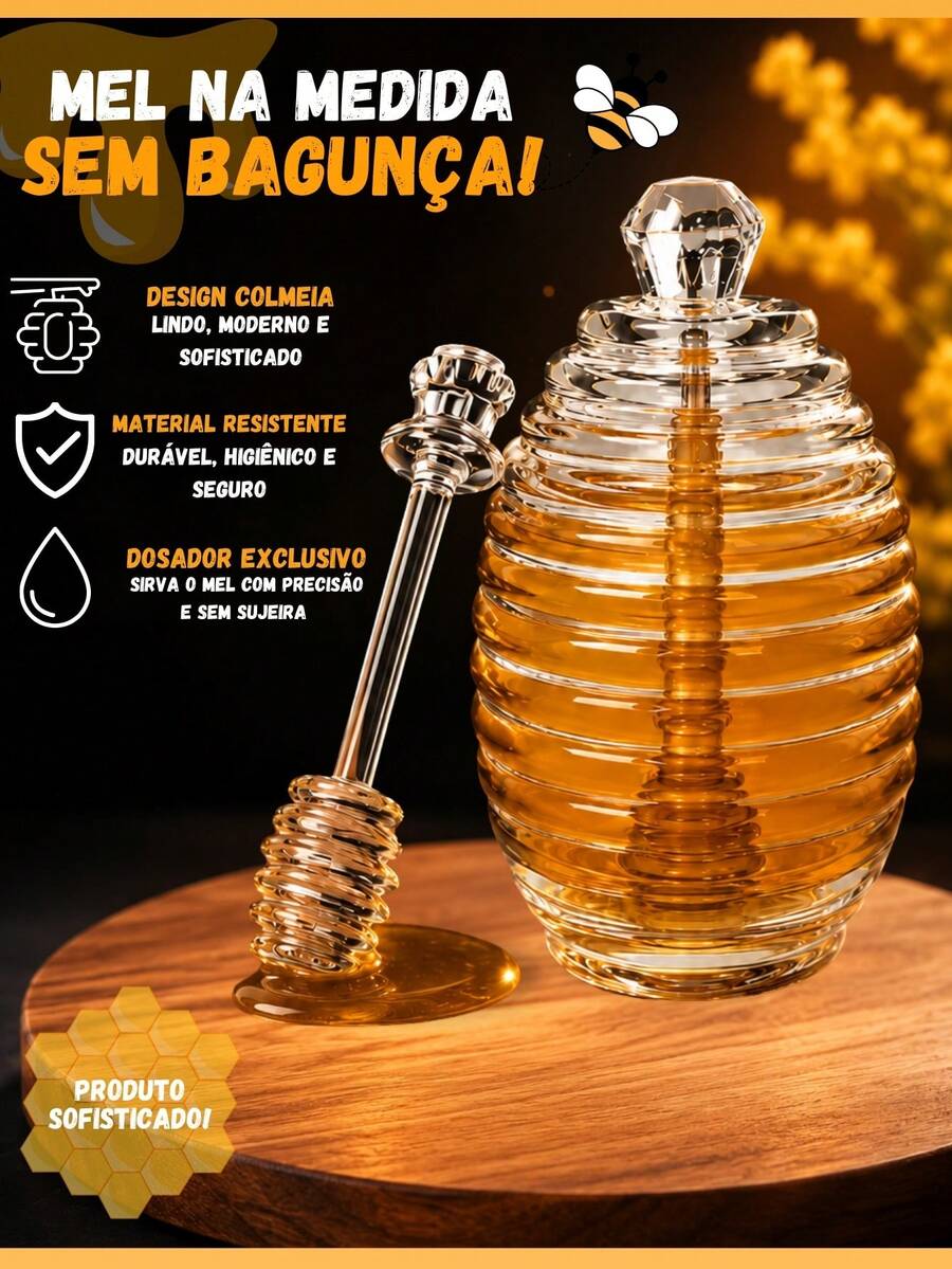 Meleira Pote De Mel Oval Com Colher - Visão 1