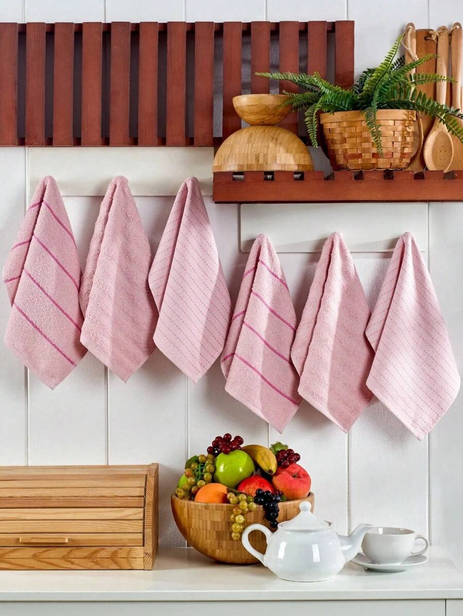 Yonca Set Of 6 Hand And Face Towels 30x50cm | Kitchen Towel | Cotton - Pink - View 1