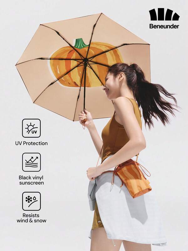 Beneunder Triple-Fold Protective Black-Coated Sunscreen Umbrella BM397