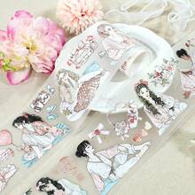 7cm*2m/捲 預切式鄉村風檸檬女士PET和紙膠帶 檸檬花卉透明貼紙 裝飾用黏貼膠帶 適用日記剪貼簿手帳文具 100cm環狀 - PET Tape - 查看 3