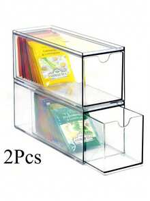 1pc/2pcs Multi-Function Transparent Acrylic Tea Bag Storage Box - Space-Saving Kitchen And Pantry Tea Bag Organizer Solution, Easy Access Design With Multiple Compartments, Coffee Bean Storage Box, Space-Saving Home Office Countertop Storage Box, Ideal For Tea And Coffee Lovers - Clear - View 10