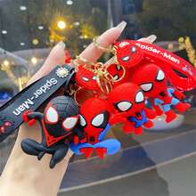 1pc 3D Silicone Figure Keychain, Cute Chibi Superhero Keychain With Printed Wrist Strap And Mini Spider Pendant, Anti-Drop Soft Rubber Charm, Suitable For Car Keys, Backpack, Handbag, Birthday Gift - Multicolor - View 3