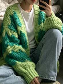 Women's New Long-Sleeve Loose Knit Cardigan For Spring  Autumn - Also Suitable For Winter  Fall Wear - Green - View 5