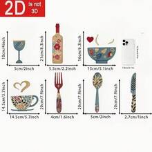 7pcs Creative Wooden Wall Decor Set, Includes Fork, Coffee Cup And Wine Glass Designs – Adhesive Round Glue Included! Suitable For Kitchen, Cafe, Restaurant, Bar Wall Decoration, Creative Backdrop, Home Decor Sign, Housewarming And Holiday Gift - Multicolor - View 7