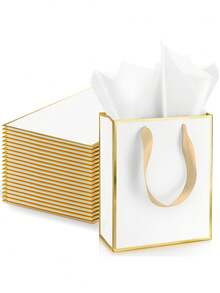5/1Sets, Phnom Penh And Black Edge Paper Handler Gift Bag Wedding Festival Bridesmaid Sense Gift Bag Birthday Gift Bag Wedding Banquet 9 X 7 X 3.15', Metallic Paper Gift Bags With Handle And Tissue - Multicolor - View 2