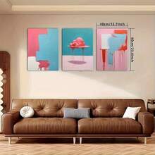 3pcs Modern Abstract Colorful Canvas Art Set - Pink, Blue, And White Geometric Designs With Wooden Frame - Ideal For Bedroom, Living Room, Or Office Decor, Living Room Art | Minimalist Artwork | Wooden Frame Art, Canvas Wall Art - Framed - View 6
