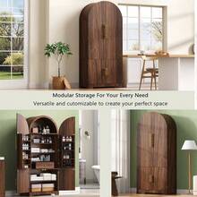 MERAX 72" Tall Arched Kitchen Pantry Cabinet With 8 Door Shelves, Fluted Storage Cabinets With 3 Adjustable Shelves, Hidden Drawer, Versatile Cupboard For Kitchen, Dining & Bath Room, Brown - Brown - View 7