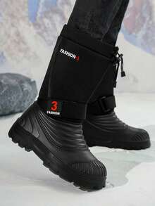GAISIMA New Pure FASHION-3 Printed Drawstring Adjustable Cuff Fully Thermal Lined Snow Boots, Thick Textured Non-Slip Sole Winter Ski Outdoor Boots - Black - View 6