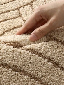 DAJIANG 1pc Flocked Bathroom Mat, Khaki Striped Geometric Pattern, Nordic Minimalist Elegant Style, Thick & Soft, Non-Slip TPR Bottom, Fluffy & Absorbent, Machine Washable, Suitable For Bathroom, Living Room, Kitchen, Bedroom And Holiday Decor - Multicolor - View 4