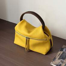 Weiche Leder-Cloud-Lunchbox-Tasche, neues Modell 2026, Nischen-Handtasche mit gewebtem Griff, Echtleder-Damentasche, lässige Umhängetasche. - Schwarz - Übersicht 1