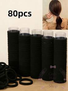 20pcs Large Seamless Rubber Hair Bands, Hair Ties, High Elasticity Hair Rings, Black Hair Accessories - Pure Black - View 9