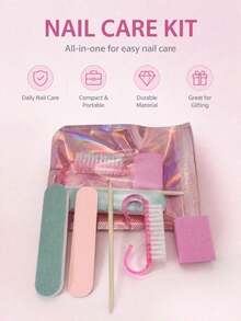 Mini Nail File And Exfoliating Stick Set, Includes Nail File, Brush - Complete Manicure/Pedicure Tool Kit, Suitable For Travel, Salon - Multi-Functional Foot And Nail Care Set, Travel Portable Kit, Daily Use - A - View 7