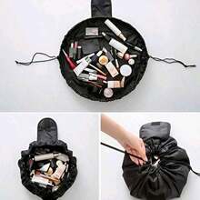 Drawstring Travel Makeup Bag, Portable Cosmetic Storage Bag, Women's, Waterproof Large Capacity Toiletry Bag, Suitable For Business Trips, Weekend Getaways, Home Storage (Black) - Black - View 9