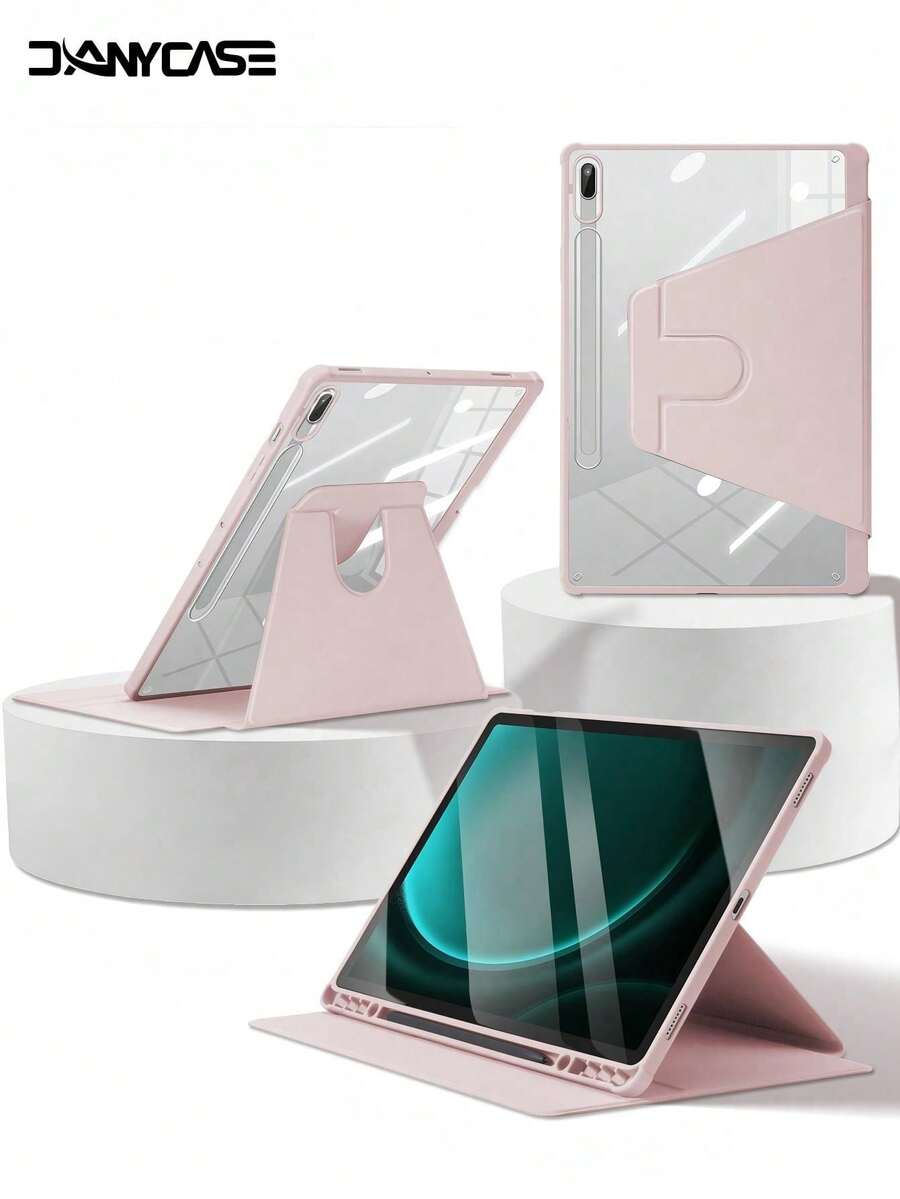 حافظة DANYCASE مرآة دوارة رفيعة، متوافقة مع سامسونج جالكسي تاب S9 FE+ S9+ 12.4 بوصة S9 S9FE A8 S7+ S8+ S7FE S7 S8 S6lite، مع تصميم فتحة للقلم، غطاء واقي مقاوم للصدمات، غطاء خلفي شفاف