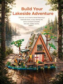 1486pcs Lakeside A-Frame Cabin Building Set, Adult DIY Assembly Puzzle, Stress Relief Relaxing Craft Activity, Desktop Decor/Holiday Souvenir - Multicolor - View 5