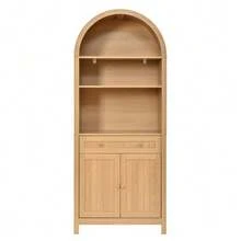 Tall Pantry Cabinet With Arched Doors, Sideboard, High Cabinet, Double Doors With Spice Racks On Both Interior Sides, Chipboard+MDF For Kitchen And Living Room - 自然色 - 查看 9