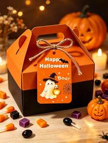 Halloween Gift Tags, 6 Pumpkin Ghost Witch Bat Designs With Jute Rope, Halloween Trick Or Treat Candy Box Decoration Labels, Halloween Party Favor Packaging Accessories - Multicolor - View 2