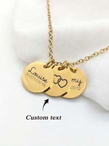 1pc Women's Customized Round Commemorative Medal Necklace, Valentine's Day Gift, Name Necklace, Godmother Necklace, Grandmother's Day Gift, Mother's Day Gift, Customized Women's Gift, Personalized Necklace, Women's Necklace, Women's Jewelry, Birthday, Anniversary Gift, Personalized Jewelry Gift - Multicolor - View 4