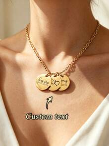 1pc Women's Customized Round Commemorative Medal Necklace, Valentine's Day Gift, Name Necklace, Godmother Necklace, Grandmother's Day Gift, Mother's Day Gift, Customized Women's Gift, Personalized Necklace, Women's Necklace, Women's Jewelry, Birthday, Anniversary Gift, Personalized Jewelry Gift - Multicolor - View 1