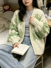 Women's New Long-Sleeve Loose Knit Cardigan For Spring  Autumn - Also Suitable For Winter  Fall Wear - Dark Green - View 3
