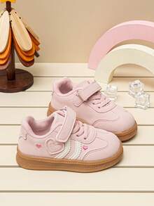 Girls' German Training Shoes Spring/Autumn New Style Soft Sole Toddler Walking Shoes Heart-Shaped Hook-And-Loop Slip-On Sneakers Non-Slip Casual Sports Shoes - Pink - View 2