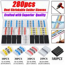 280 PCS Heating Tubes In 5 Sizes, Heat Shrink Welding Sleeves | Thickened Welding Ring Shrink Tubes, Wire Crimp Butt Terminal Connectors, With Box For Cable Management, Data Cable Repair, Cable Repair - 280Pcs Colorful Set (boxed) - View 2