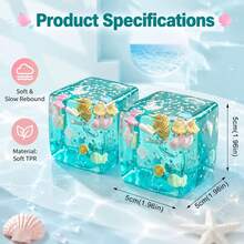 2pcs Ocean Shell Square Squishy Stress Relief Toys, Transparent Liquid Fingertip Squeeze Toys With Star Glitter, Portable Sensory Fidget Toys For Kids And Adults Daily Relaxation - Mint Blue 2pc - View 4
