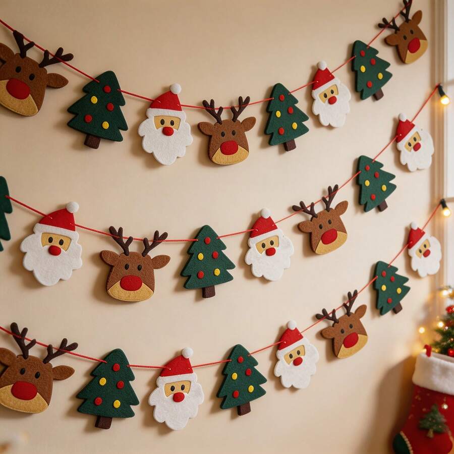 Set 10 buah Hiasan Natal dari Kain Felt, Dekorasi Natal Spesial, Dengan Benang untuk Penyesuaian Jarak dan Susunan yang Bebas. Bahan Felt Tebal dan Tahan Lama, Warna Seragam dan Tahan Pudar. - View 1
