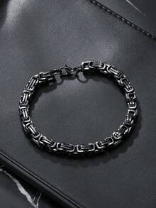 Gothic Men's Black Bracelet, Stainless Steel Material, Fashionable Retro Style Halloween Men's Jewelry - Black - View 3
