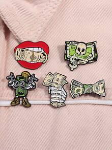 Gothic Money Brooch Skull Dollar Enamel Pin Streetwear Cash Badge For Bag Jacket Accessories - Multicolor - View 3