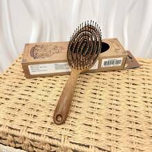 1pc Hollow Curved TPE Wood-Color Hair Comb, Wet & Dry Use, Soft Massage Detangling Brush, Suitable For Smoothing Frizzy Hair, Blowout Styling, Travel, Salon And Bathroom Hair Care Accessory - Multicolor - View 1