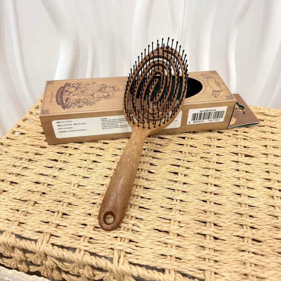 1pc Hollow Curved TPE Wood-Color Hair Comb, Wet & Dry Use, Soft Massage Detangling Brush, Suitable For Smoothing Frizzy Hair, Blowout Styling, Travel, Salon And Bathroom Hair Care Accessory - Multicolor - View 1