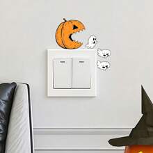 1/3pcs Cartoon Glow-In-The-Dark Halloween Wall Switch Stickers, Pumpkin, Black Cat Ghost Hunting And Scarecrow Crow Patterns, Self-Adhesive Decorative Decals, Suitable For Halloween Switches, Laptops, Home Decor - Multicolor - View 5