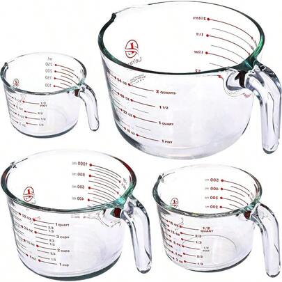 Juego de 4 tazas medidoras de vidrio, tazón mezclador de cocina, taza medidora líquida, cuencos de vidrio para hornear 1 taza, 2 tazas, 4 tazas, 8 tazas.
