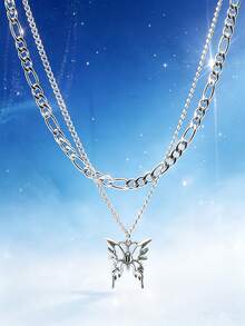 1/3pcs Silver Metal Handmade Chain Star Moon Pendant Multi-Layer Necklace - Silver - View 7