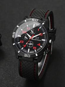 Men's Gift Watch Alloy Band Classic Digital Scale Calendar Dial Casual Quartz Wristwatch, Boyfriend Gift (1pc/Set) Watch Box Not Included - Red - View 5