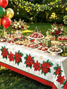 1 Stück Stück Einweg-Weihnachtstischdecke, Weihnachtstischdecke mit rotem Blumenmuster, Esstisch-Dekoration, Weihnachtsdekoration, Heimdekoration, Weihnachtsparty-Tischdecke, Weihnachtsdekorationen, Frohe Weihnachten Tischdecke, Weihnachtsgeschenk, Winterdekoration, Weihnachtsparty-Geschenk, Weihnachtsdekoration, Heim-Weihnachtsdekoration, Küchendekoration, 2027 Neujahrsdekoration - Weihnachten rote Blume - Übersicht 5