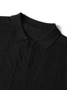 男士夏季條紋 Polo 領針織短袖毛衣 - 黑色 - 查看 4