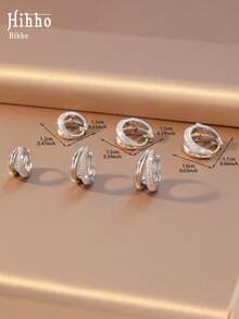 Hihho 3 Pairs European And American Copper Zirconia Double Hoop Earrings Set, Small, Medium And Large Sizes, Delicate And Versatile, Lightweight Luxury Style, Unisex Stackable Earring Set Suitable For Daily, Holiday, Travel, Work And Commute Wear - Earrings Set - View 9