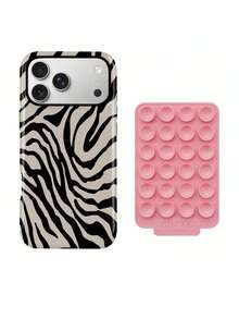 GIIPPA Zebra Print Phone Case + Pink Suction Cup - Striking Black And White Stripes - Black and White - View 3
