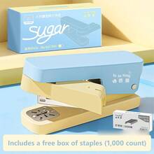 Premium ABS/Contrast Color 360° Rotating Stapler (Includes 1 Box Of 1000 Staples), Rotatable Binding Direction, Suitable For Student Exam Paper Organization, Office Document Binding, Handmade Crafts, Compact And Lightweight, Fits In Pencil Case/Pocket, Multiple Colors Available, Fashionable Color-Block Design, Portable Stapler/Office Supplies, Ideal For Back To School/Office Procurement/Stationery Gifts - Color Blocking - View 7