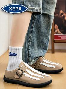 Khaki Men's Loafers Halloween New Color Striped Skull Closed-Toe Slippers Comfortable All-Season New Style Skate Shoes Men's Fashion Shoes Niche Design Slip-On British Style Shoes Business Casual Daily Walking Shoes, Vintage Round Toe Thick Sole Men's Formal Shoes Fashion Durable Casual Men's Shoes Plus Size Slouchy Shoes - Khaki - View 10