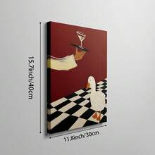 1pc Funny White Duck Cocktail Martini Wall Art Canvas Poster Prints Vintage Checkered Bar Kitchen Painting Artwork Picture Giclee Print Quirky Dining Room Home Decoration Decors Unframed /Framed Or Wooden Hanging - Pattern - View 14