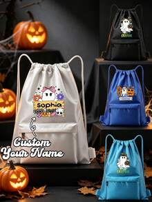 Custom Drawstring Backpack, Personalized Name Halloween Trick Or Treat Bag, Custom Halloween Gift - Multicolor - View 2