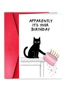 OBOVAY 1Pc Funny Birthday Card -Apparently It's Your Birthday - Cartoon Cat Attitude... - A - View 6