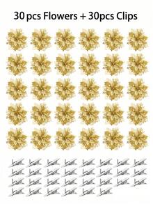 1/10/20/30pcs Shiny Red Christmas Tree Hanging Ornaments With Clips, DIY Christmas Wreath Party Decoration Flowers, Home Decor, Party & Holiday Decoration Flowers, Gift Box Decoration (Gold) - Gold - View 14