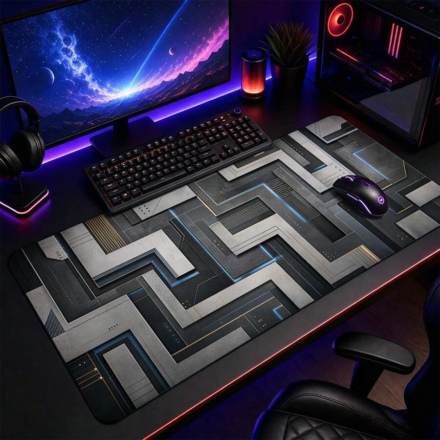 Steel Maze Focus Large Mouse Pad, Modern Office Desk Mat With Graphite Lanes, Smooth Control Gaming Mousepad Artwork For Clean Setups - View 1