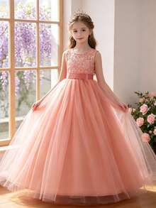 Tween Girl Sweet Princess Dress, Formal Gown For Wedding, Flower Girl, Birthday Party, Vacation, Pageant, Host, Piano Performance, Evening Dress - Pink - View 1